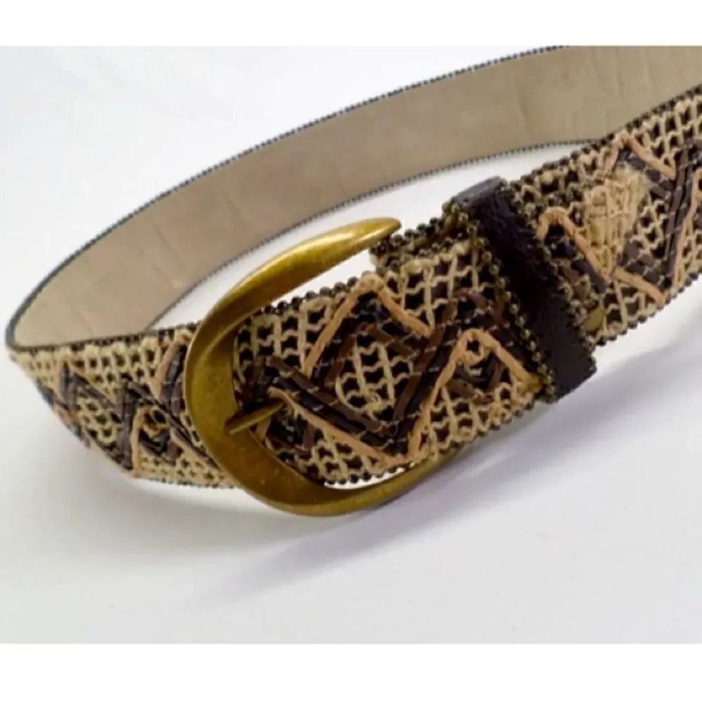 Target Tan Brown Woven Diamond Earthy Boho Festival Hippy Statement Belt